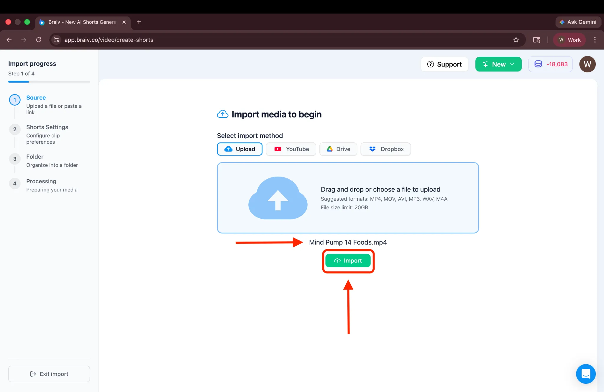 Click Import